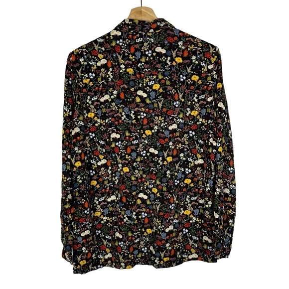 Zara Black Colorful Floral Long Sleeve Button Down S - Picture 1 of 2